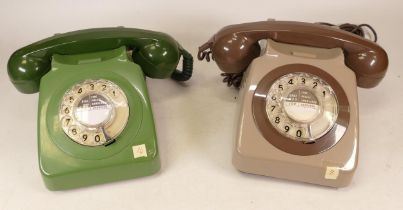 Two vintage 1970's telephones in two tone green/ brown and green (2)
