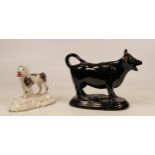 A Jackfield Cow Creamer together with a Samson Porcelain Dog Figure. (2)