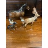 Beswick Shire Horse 818 in Brown, Small Brown Foal and a Stag. (3)