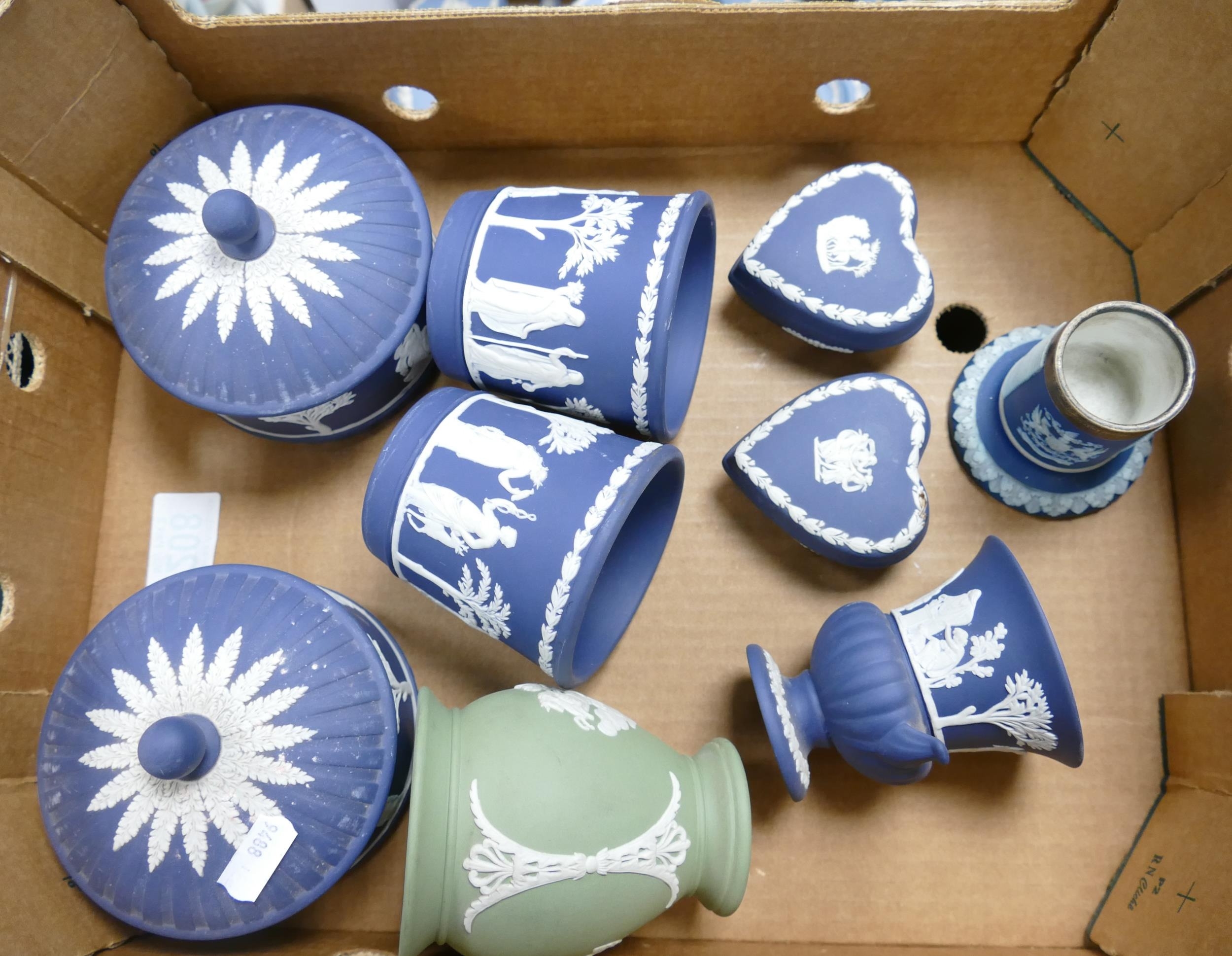 A Collection of Wedgwood Kings Blue Jasperware to include Lidded Pots, Cache Pots, Small Urn - Image 2 of 2