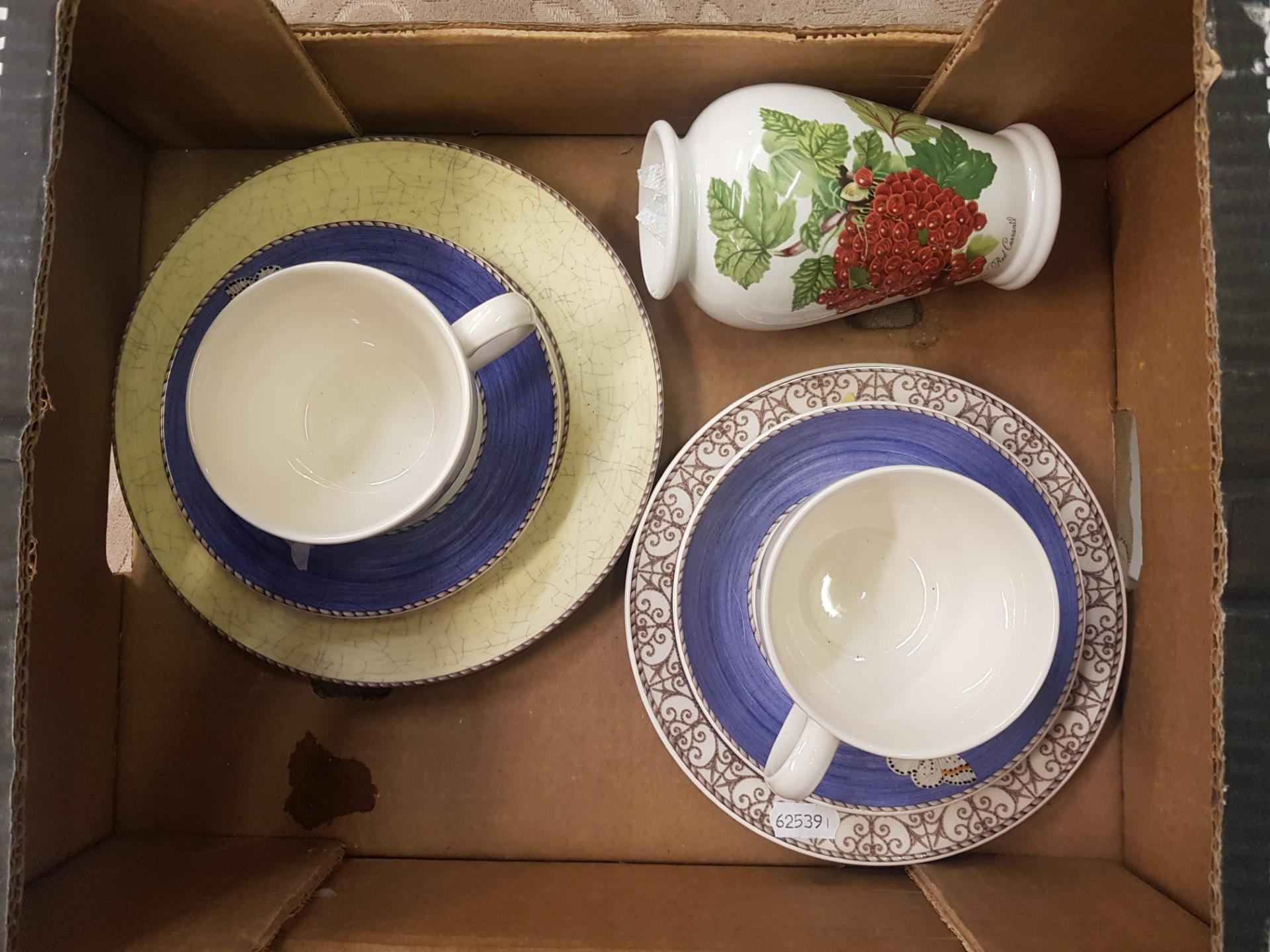 Wedgwood Sarah's garden trio, cup & saucer, side plate together with Portmeirion Pomona vase ( 1