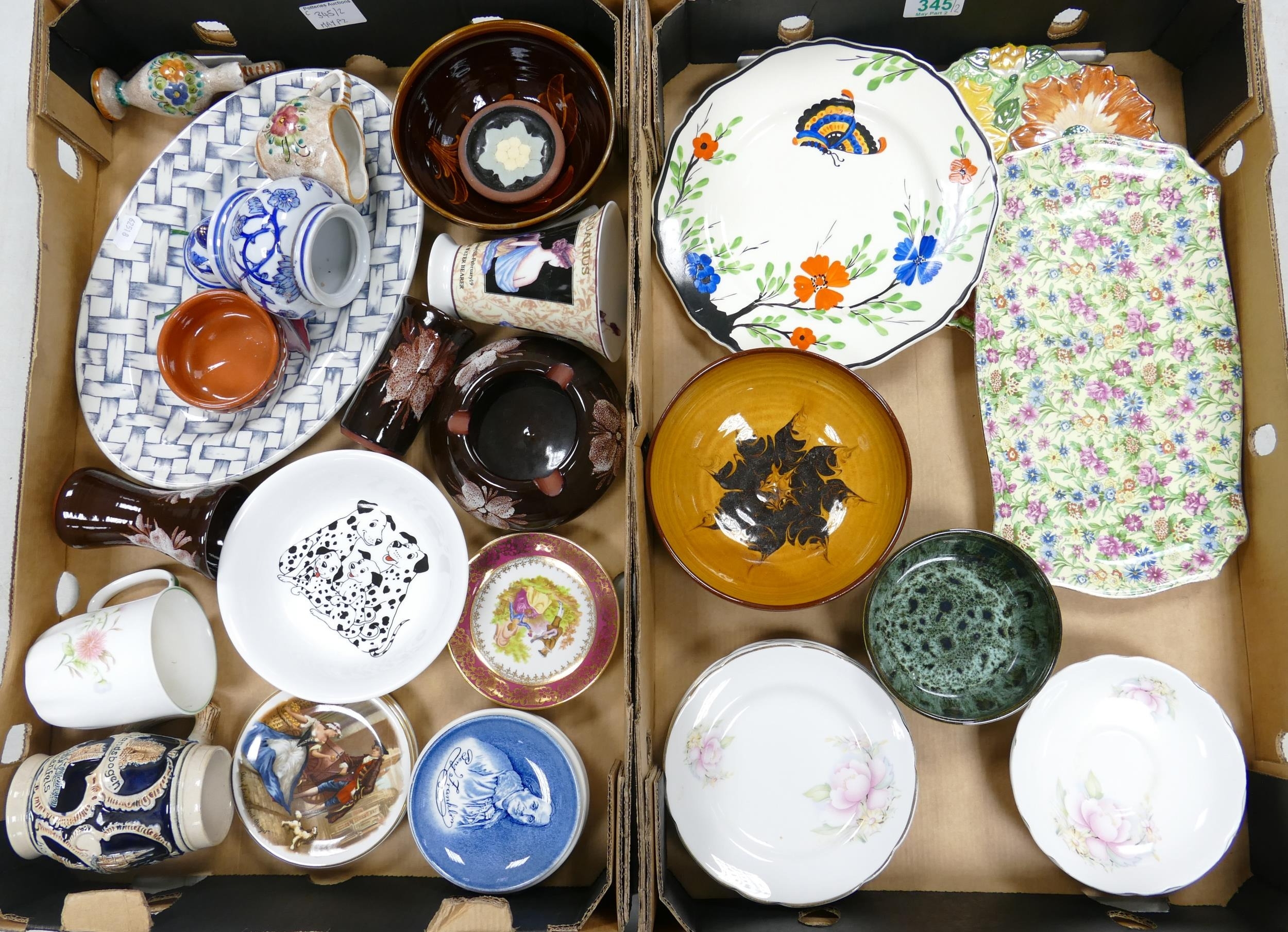 A mixed collection of items to include Wedgwood pin dish, Gladstone pin dishes, tankards, Royal