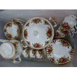 Royal Albert Old country roses pattern items to include lidded tureen, large tea pot, 6 trios & 6