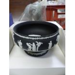 Boxed Wedgwood black basalt footed bowl. Diameter 21cm