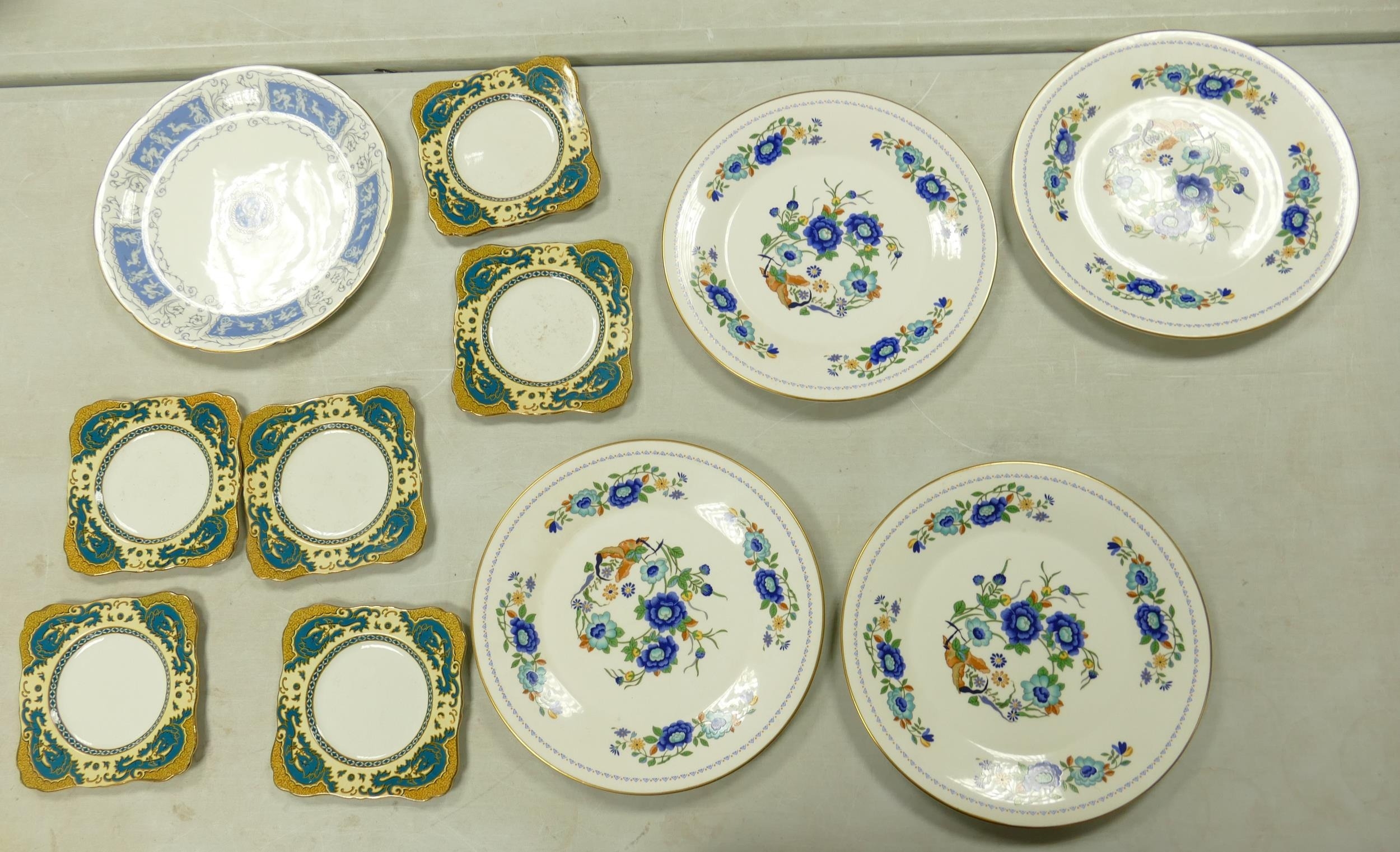 A collection of plates to include Coalport Revelry, Grimwades Ming side plates and Aynsley