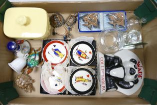 A mixed collection of item to include box set of playing cards pin dishes, graduated tortoises ,