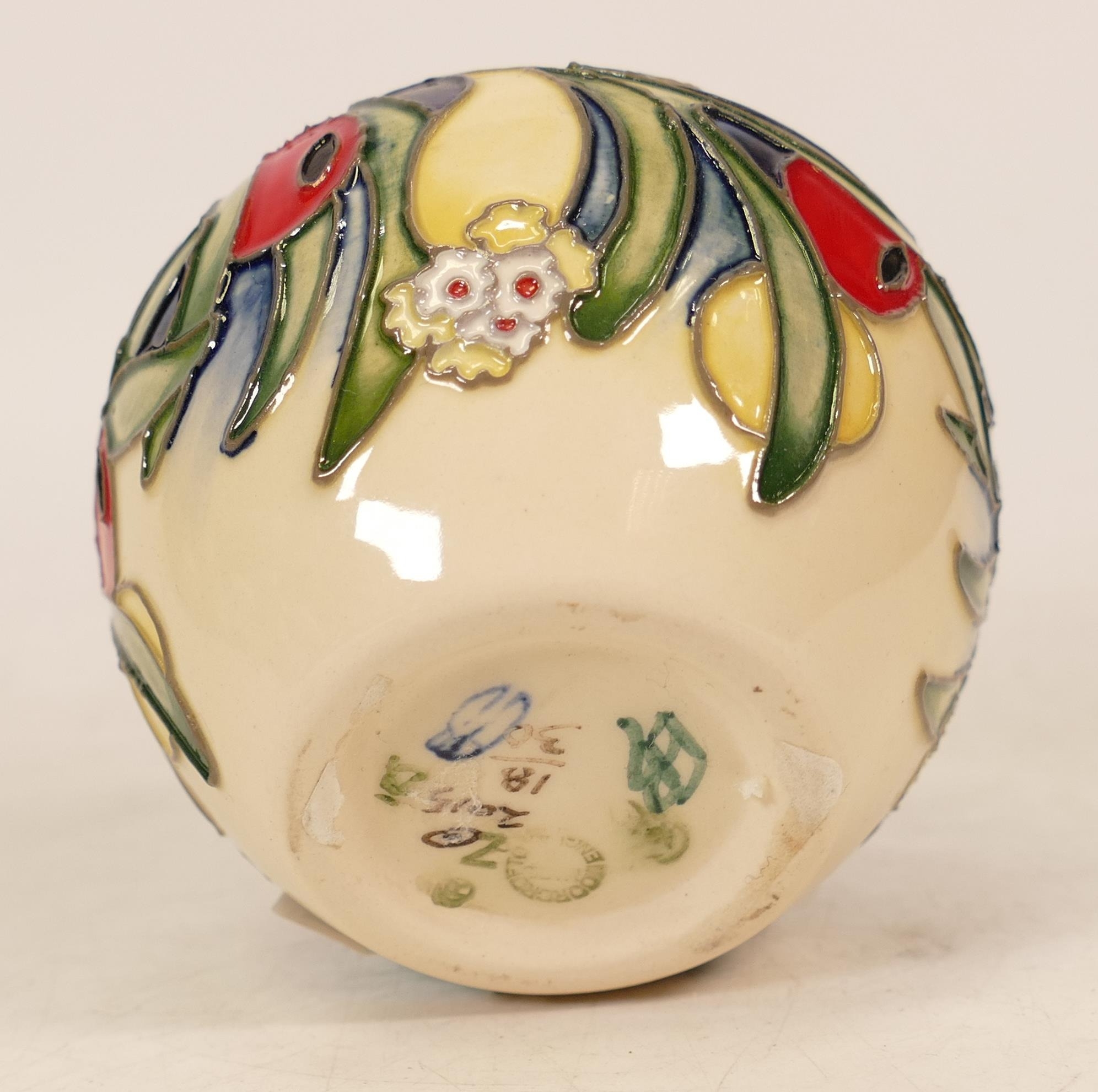 Moorcroft limited edition vase decorated with red berries and green foliage on blue and cream - Image 2 of 2