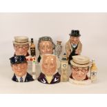 Royal Doulton character jugs to include Mr Pickwick x2 , Sir Henry Doulton D6703, John Doulton