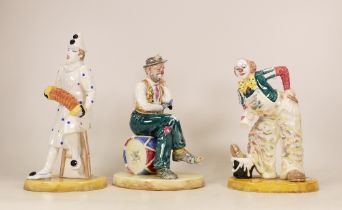 Three Coalport Cavalcade of Clowns figures 'Woeful Tramp', 'August Mishap', and 'White Faced