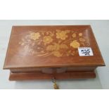 Italian inlaid wooden musical jewellery box and contents to include watches, costume jewellery,