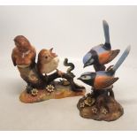 Royal Crown Derby figural group bird studies - Thrush Chicks and Fairy Wrens (2).