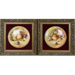 Two signed circular hand painted fruit plaques by L. Woodhouse