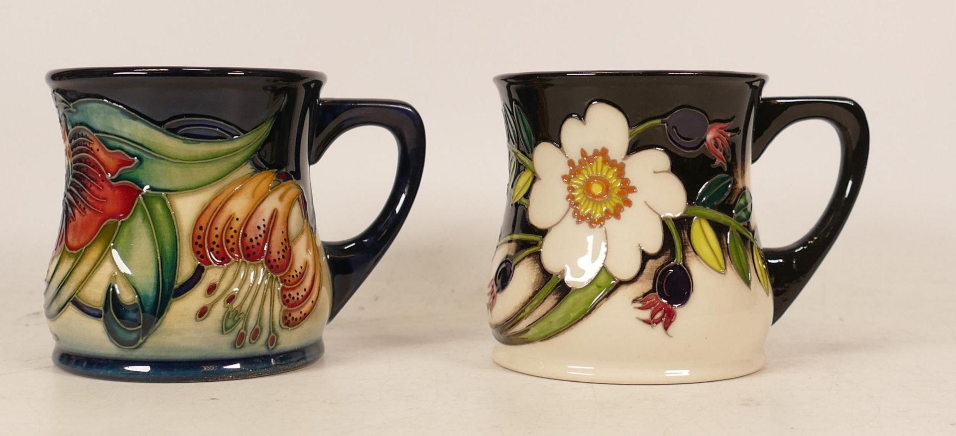Moorcroft white flowers and berries mug and Anna Lilly mug, boxed (2)
