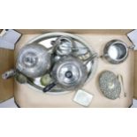 A Mixed Collection of Metalware to include Teapots, Gallery Tray, Sugar Nips, Vesta etc. (1 Tray)