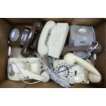 A collection of vintage telephones in colours brown, green/brown and cream (5)(1 tray)