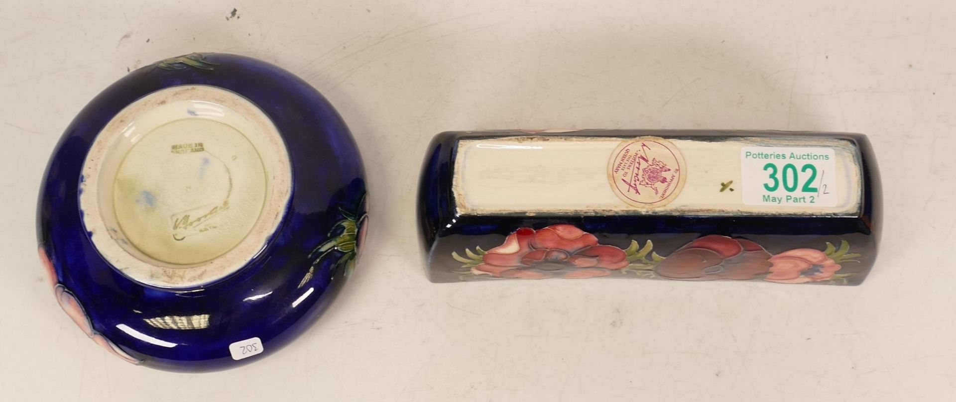 Moorcroft Anemone patterned small rectangular planter together with Anemone footed bowl, both on - Image 4 of 4