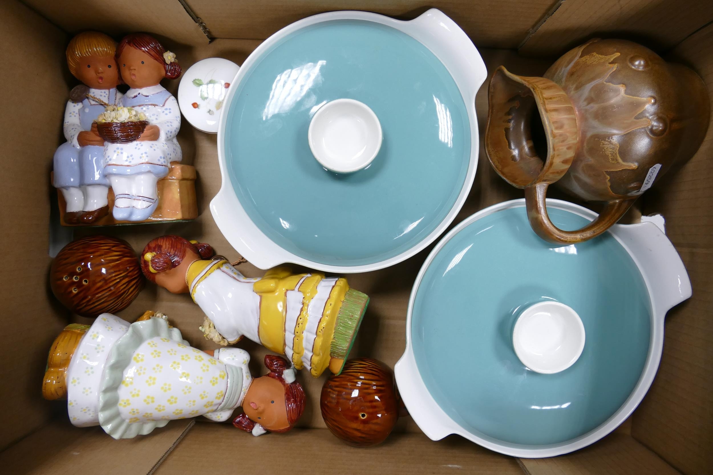 A mixed collection of items to include Poole Pottery blue lidded tureens, jug, Wedgwood Wild