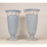 Two Wedgwood Queensware footed flared vases, height 28cm