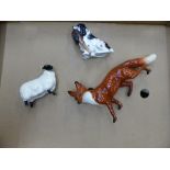 Beswick large standing fox together with Beswick black faced ram & Royal Doulton Spaniel HN1062