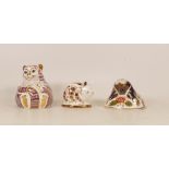 Royal Crown Derby Paperweights Tiger Cub, Mole and Imari Pig, gold stopper (3)