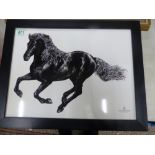 Royal Crown Derby Equus Plaque in Modern Black Frame Height: 35cm Width: 45cm