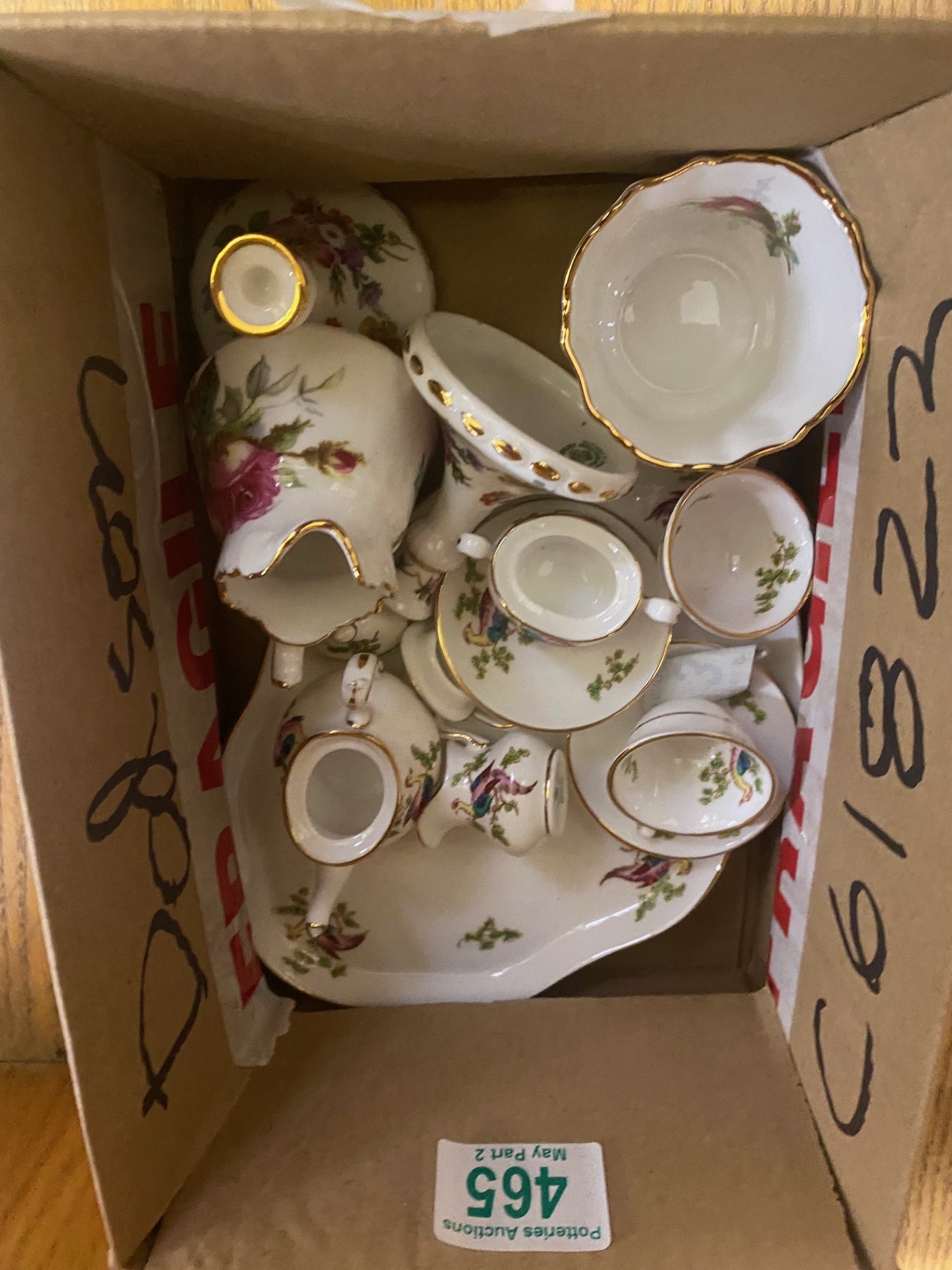 A Crown Staffordshire Miniature Tea for Two Set on Tray together with miniature Hammersley China
