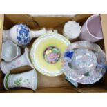 A mixed collection of items to include lamp base, planters, Losolware bowl, vases, etc (1 tray)