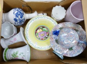 A mixed collection of items to include lamp base, planters, Losolware bowl, vases, etc (1 tray)