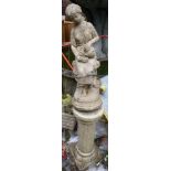 Stone cherub garden statue / ornament of lady on planter