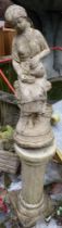 Stone cherub garden statue / ornament of lady on planter
