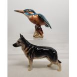 Beswick figure of a Kingfisher together with a Beswick Alsatian figure (2).