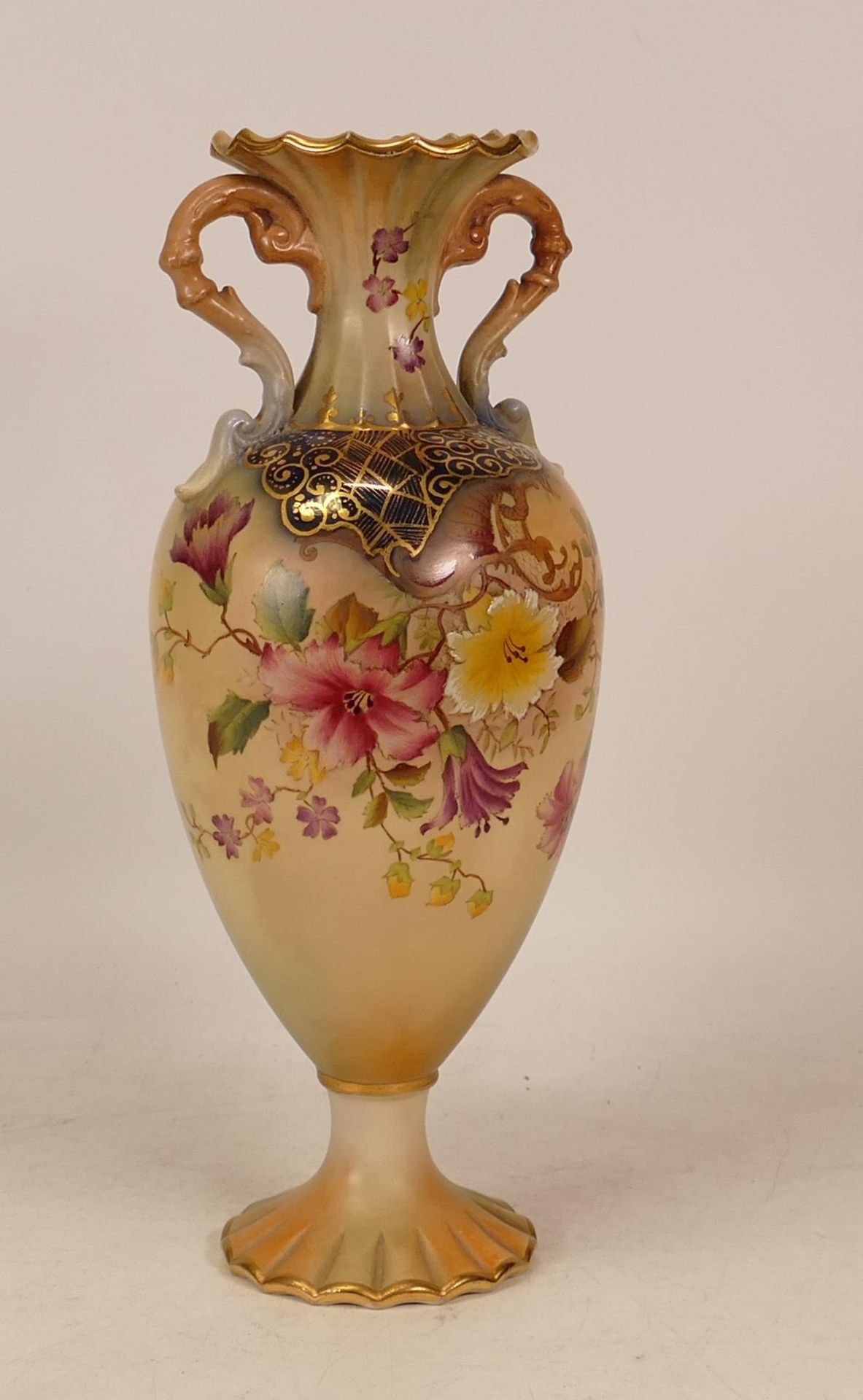 Carlton Ware Petunia twin handled vase. Height 26cm