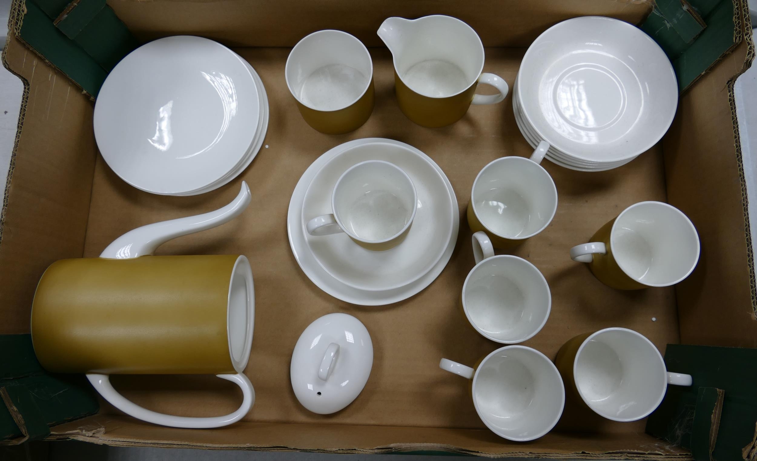 Susie Cooper Amber coffee set to include coffee cans and saucers, side plates, coffee pot, cream jug