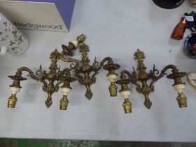 Three Gilt Two Branch Wall Sconce Lights. Damage to one exmaple. Height: 27cm (3)