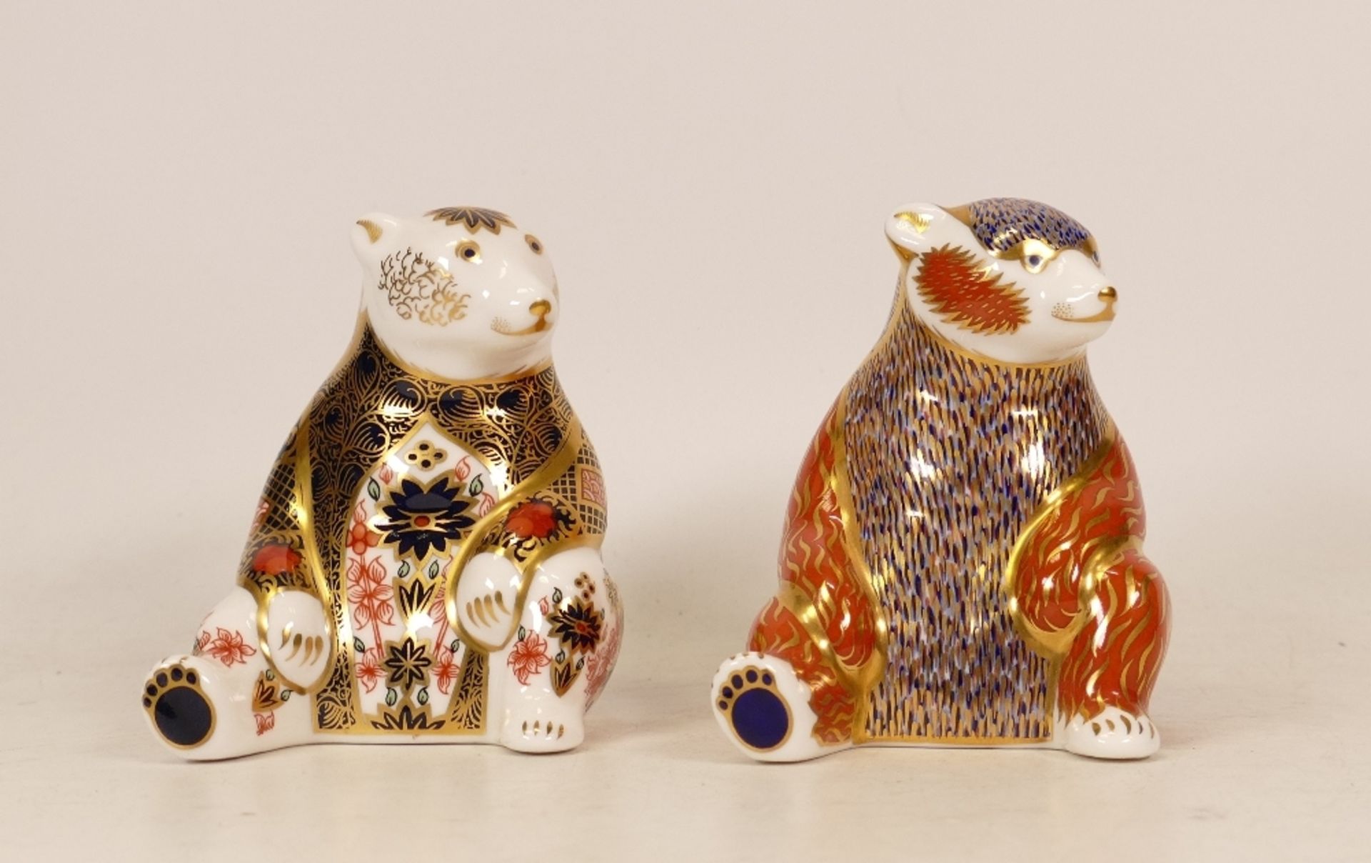 Royal Crown Derby Paperweights to include Imari Bear and Brown Bear, gold stoppers (2)