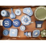 A collection of Wedgwood jasperware items to include lidded pots and boxes, comport etc (1 tray).