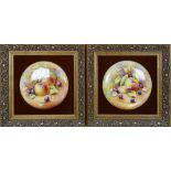 Two signed circular hand painted fruit plaques by F. Miate