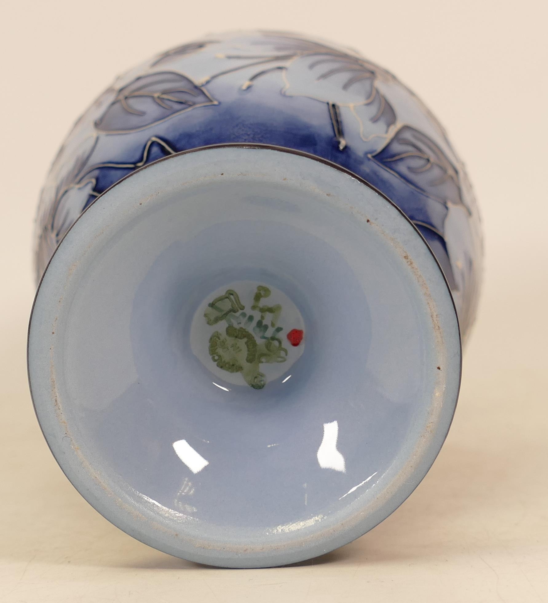 Moorcroft blue on blue floral decorated trial vase, red dot seconds, height 17.5cm - Bild 2 aus 2