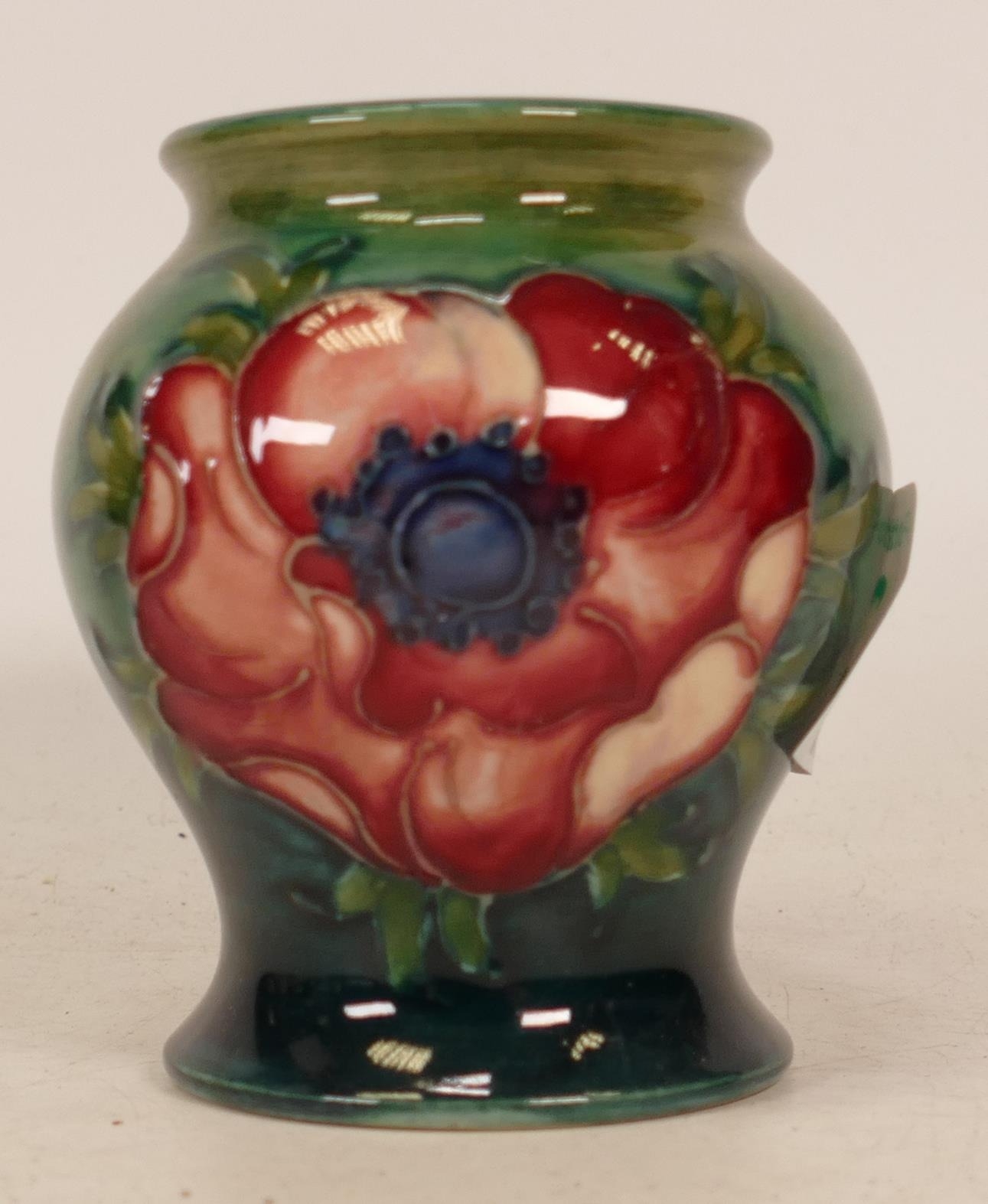 Moorcroft Anemone vase on green ground, height 8cm