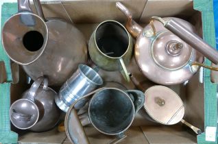 A Collection of Metalware to include Five Copper Jugs, Teapots and Can together with Brass Jug and