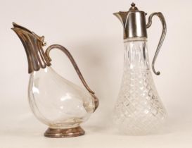 A decanter in the form of a duck together with cut class and metal claret jug (2)