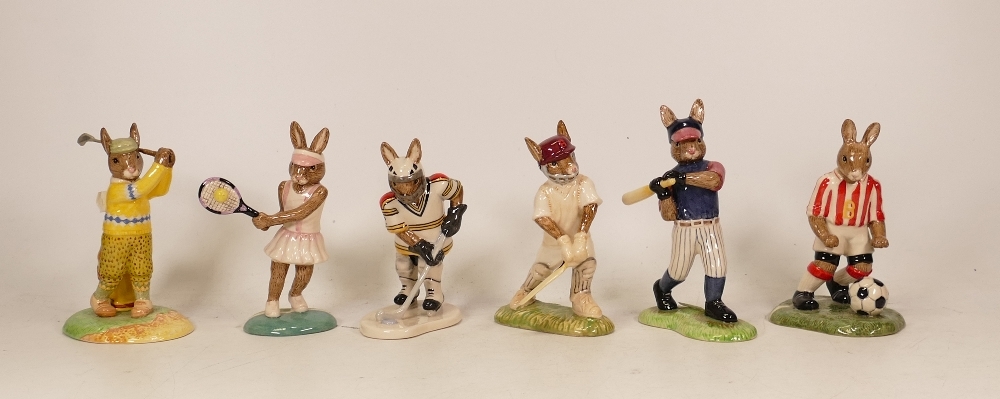 Royal Doulton Bunnykins from the Pastimes collection to include Out for a Duck DB448, Home Run