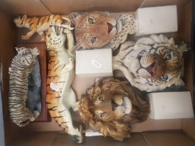A collection of ceramic and resin figures and busts of big cats (1 tray).