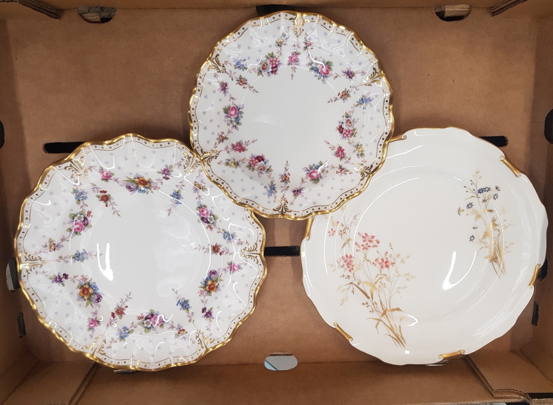 Royal Crown Derby Antoinette pattern plates 20cm & 26cm in diameter together with a 2nds Royal Crown