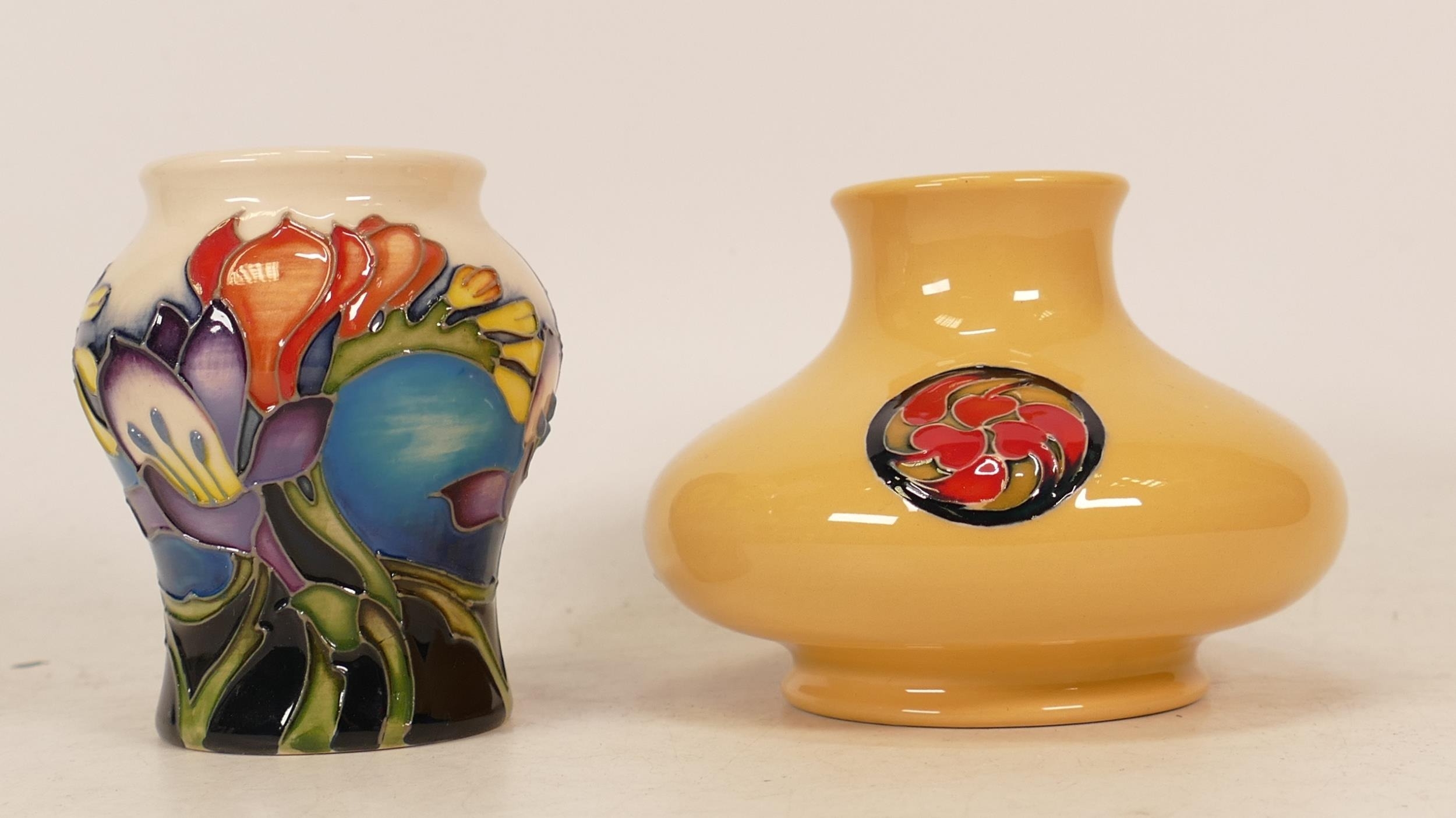 Moorcroft floral decorated trial vase together with cameo squat vase (2)