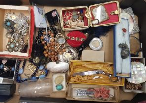 A mixed collection of costume jewellery items to include necklaces, beads, frames etc (1 tray).