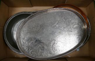 A Collection of Metalware to include Silverplate Salver, Gallery Tray, James Dixon Bowl and