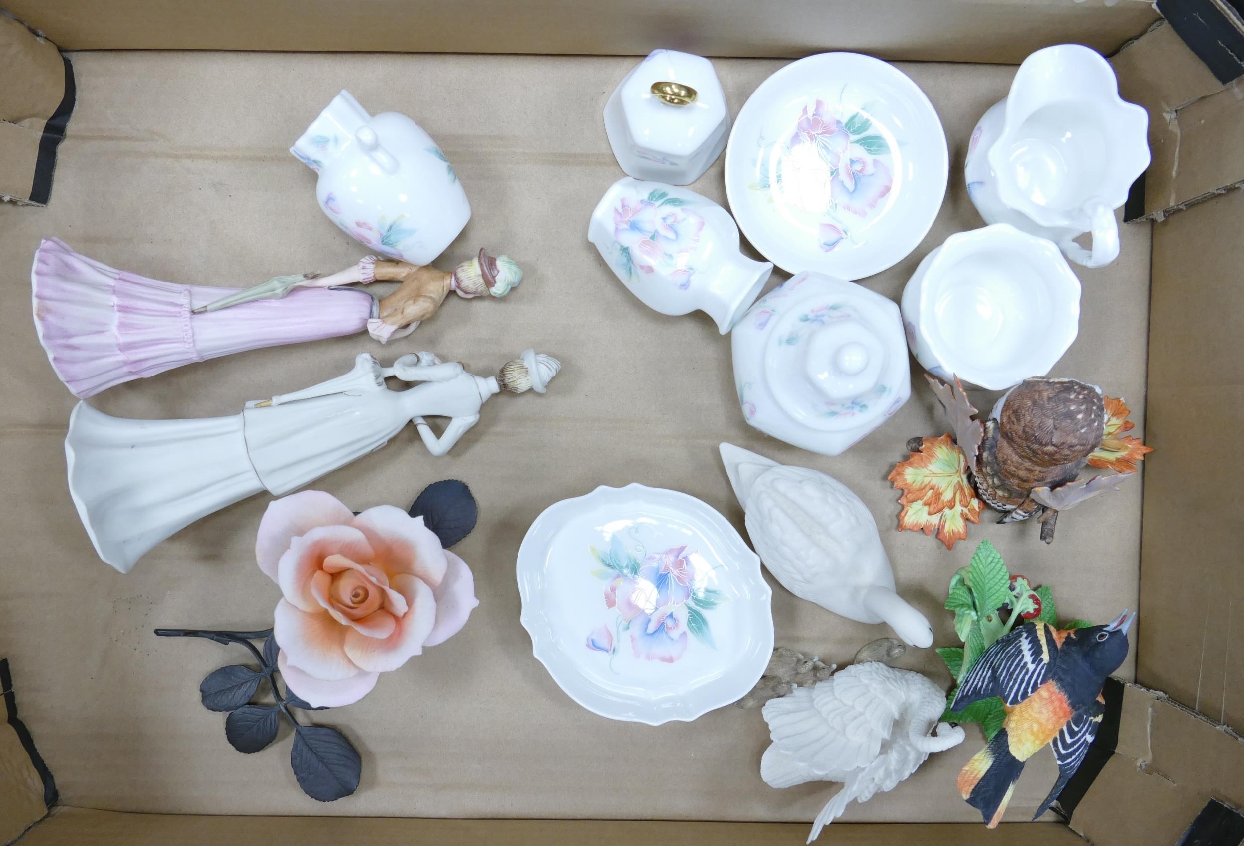 A Mixed Collection of Items to include Royal Worcester peach Porcelain Rose Study, Fitz & Floyd