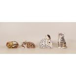 Royal Crown Derby Paperweights Rabbit, Seated Kitten, Imari Sleeping Kitten and Harvest Mouse,