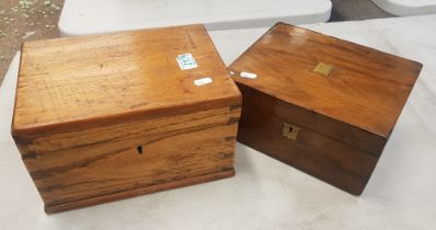 Two Small Early 20th Century Boxes to include small Velvet Lined Writing Slope. Both distressed